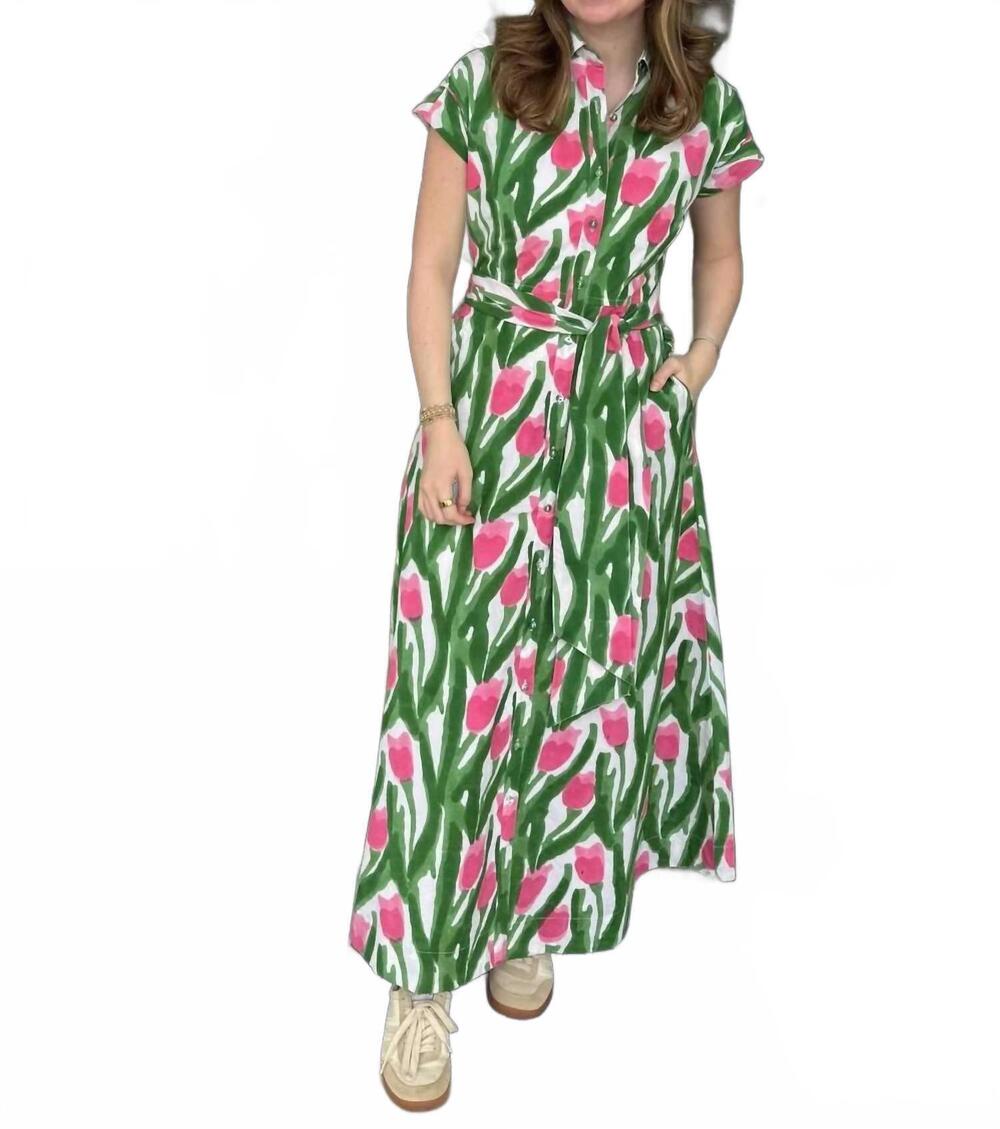 NEW FITZROY & WILLA savannah dress in pink and green tulips